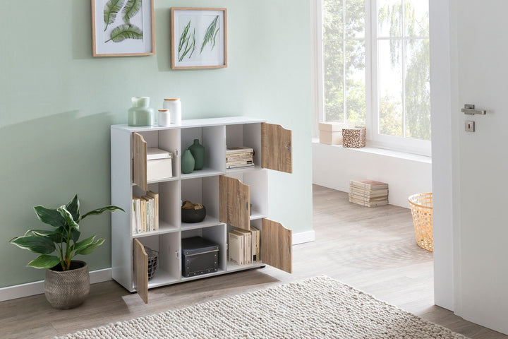 Standregal mit 9 Fächern_ Weiß/Sonoma_ Stauraum für Bücher/Dekoration_ 89x91x29 cm - KADIMA DESIGN_Größe_ 89x29x91 cm_