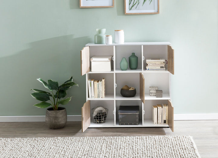 Standregal mit 9 Fächern_ Weiß/Sonoma_ Stauraum für Bücher/Dekoration_ 89x91x29 cm - KADIMA DESIGN_Größe_ 89x29x91 cm_