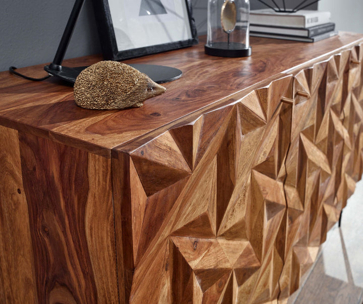 Sideboard &amp;quot;Metallux&amp;quot;_ Sheesham-Holz_ 3D-Oberfläche_ Braun_ Modern - KADIMA DESIGN_Größe_ 144x47x72 cm_