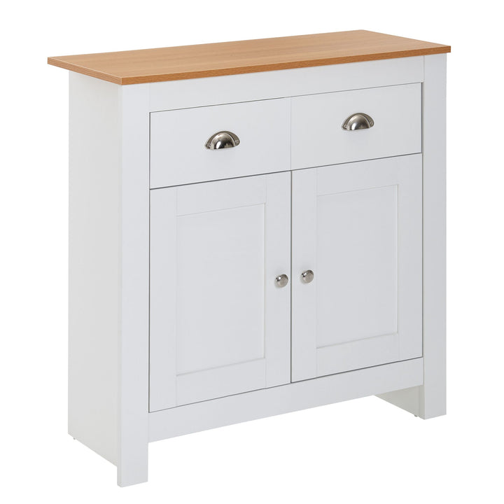 KADIMA DESIGN Modernes Sideboard mit 2 Schubladen - Stilvolles und geräumiges Aufbewahrungsmöbel in Eiche und Weiß_Weiß_#sku_BARWL6.387#