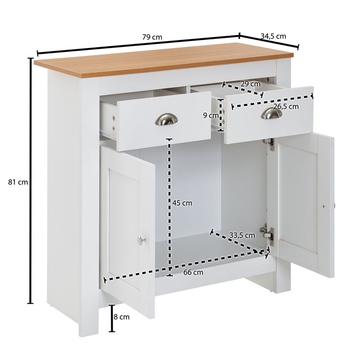 Modernes Sideboard mit 2 Schubladen_ Eiche und Weiß_ Melaminharzbeschichtung - KADIMA DESIGN_Größe_ 79x35x81 cm_