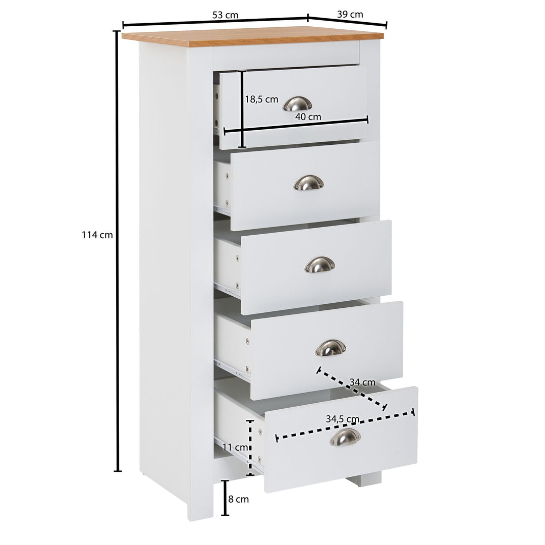 KADIMA DESIGN Eiche-Weißes Sideboard mit 5 Schubladen für Platzsparenden Stauraum_Weiß_#sku_BARWL6.379#