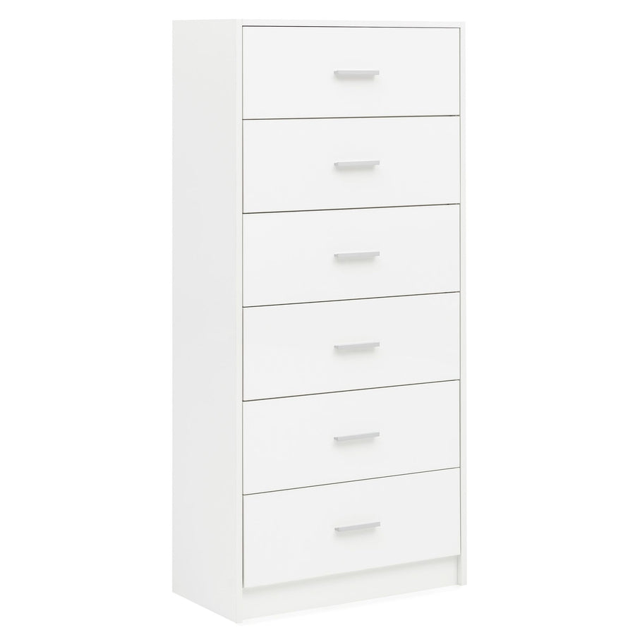 KADIMA DESIGN Sideboard Hochglanz mit 6 Schubladen - Modernes Aufbewahrungsmöbel für Wohnzimmer_ Esszimmer und mehr_Weiß_#sku_BARWL5.863#