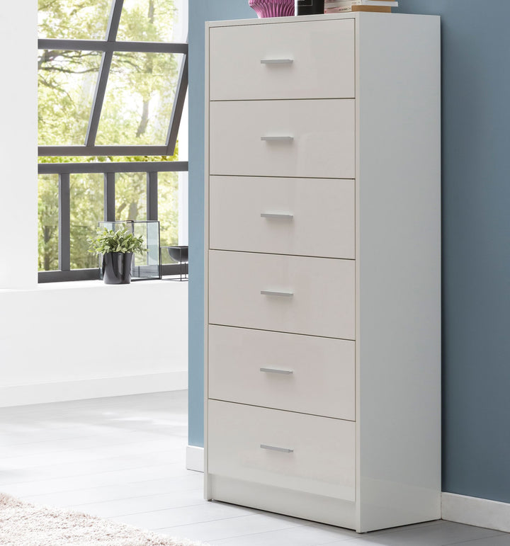 KADIMA DESIGN Sideboard Hochglanz mit 6 Schubladen - Modernes Aufbewahrungsmöbel für Wohnzimmer_ Esszimmer und mehr_Weiß_#sku_BARWL5.863#