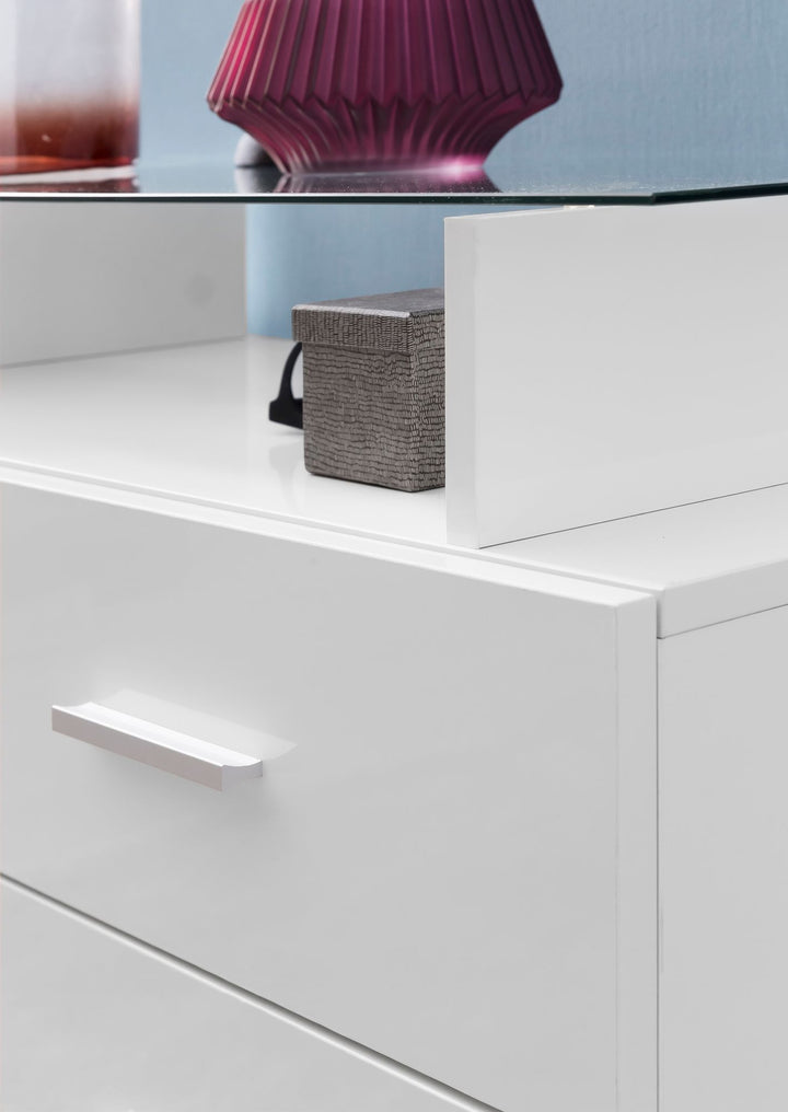 KADIMA DESIGN Hochglanz-Sideboard mit Glasplatte und 4 Schubladen_ modernes Design und langlebig - Weiß_Weiß_#sku_BARWL5.850#