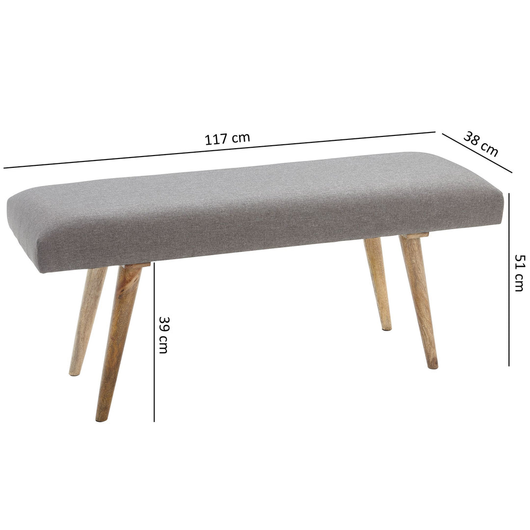 Sitzbank SILE_ Retro-Stil_ Bequeme Polsterung_ Strapazierfähiger Stoffbezug_ Massivholz_ Anti-Rutsch-Noppen - KADIMA DESIGN_Farbe_ Grau_ Größe_ 117x38x51 cm_