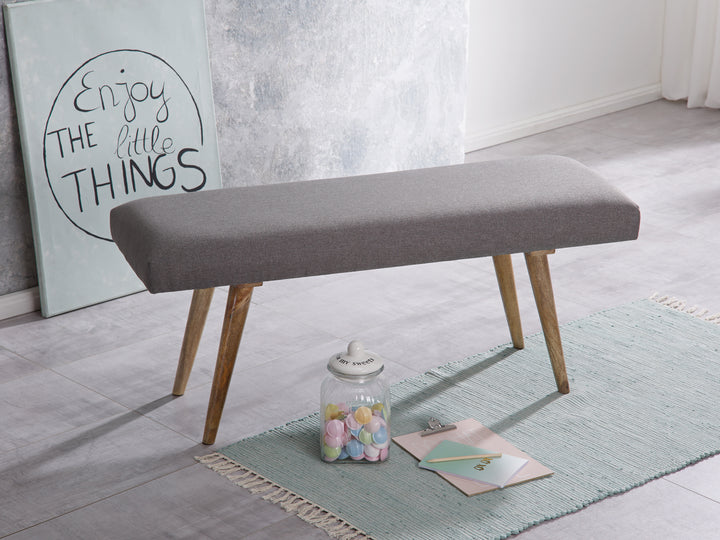 Sitzbank SILE_ Retro-Stil_ Bequeme Polsterung_ Strapazierfähiger Stoffbezug_ Massivholz_ Anti-Rutsch-Noppen - KADIMA DESIGN_Farbe_ Grau_ Größe_ 117x38x51 cm_