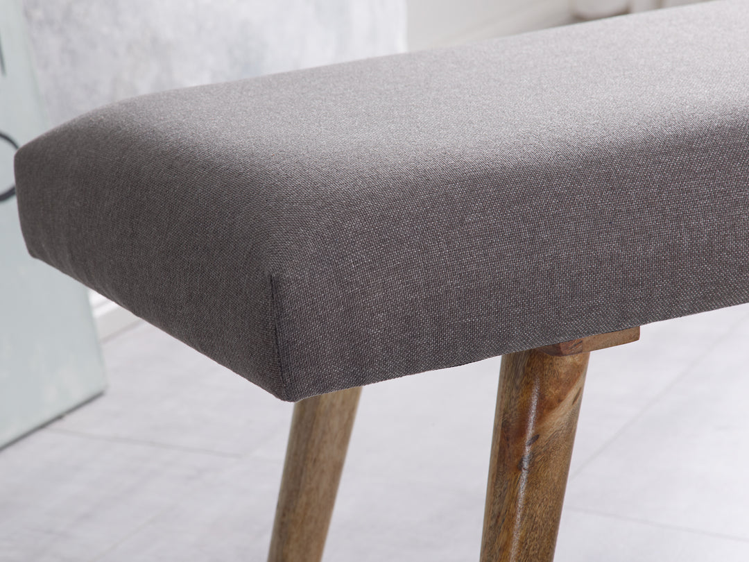 Sitzbank SILE_ Retro-Stil_ Bequeme Polsterung_ Strapazierfähiger Stoffbezug_ Massivholz_ Anti-Rutsch-Noppen - KADIMA DESIGN_Farbe_ Grau_ Größe_ 117x38x51 cm_