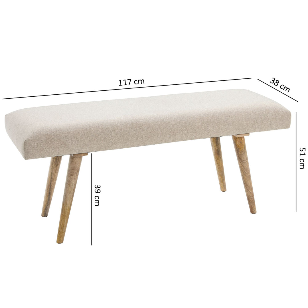 Sitzbank SILE_ Retro-Stil_ Bequeme Polsterung_ Strapazierfähiger Stoffbezug_ Massivholz_ Anti-Rutsch-Noppen - KADIMA DESIGN_Farbe_ Beige_ Größe_ 117x38x51 cm_