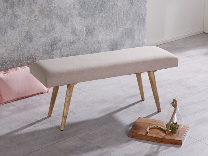 Sitzbank SILE_ Retro-Stil_ Bequeme Polsterung_ Strapazierfähiger Stoffbezug_ Massivholz_ Anti-Rutsch-Noppen - KADIMA DESIGN_Farbe_ Beige_ Größe_ 117x38x51 cm_