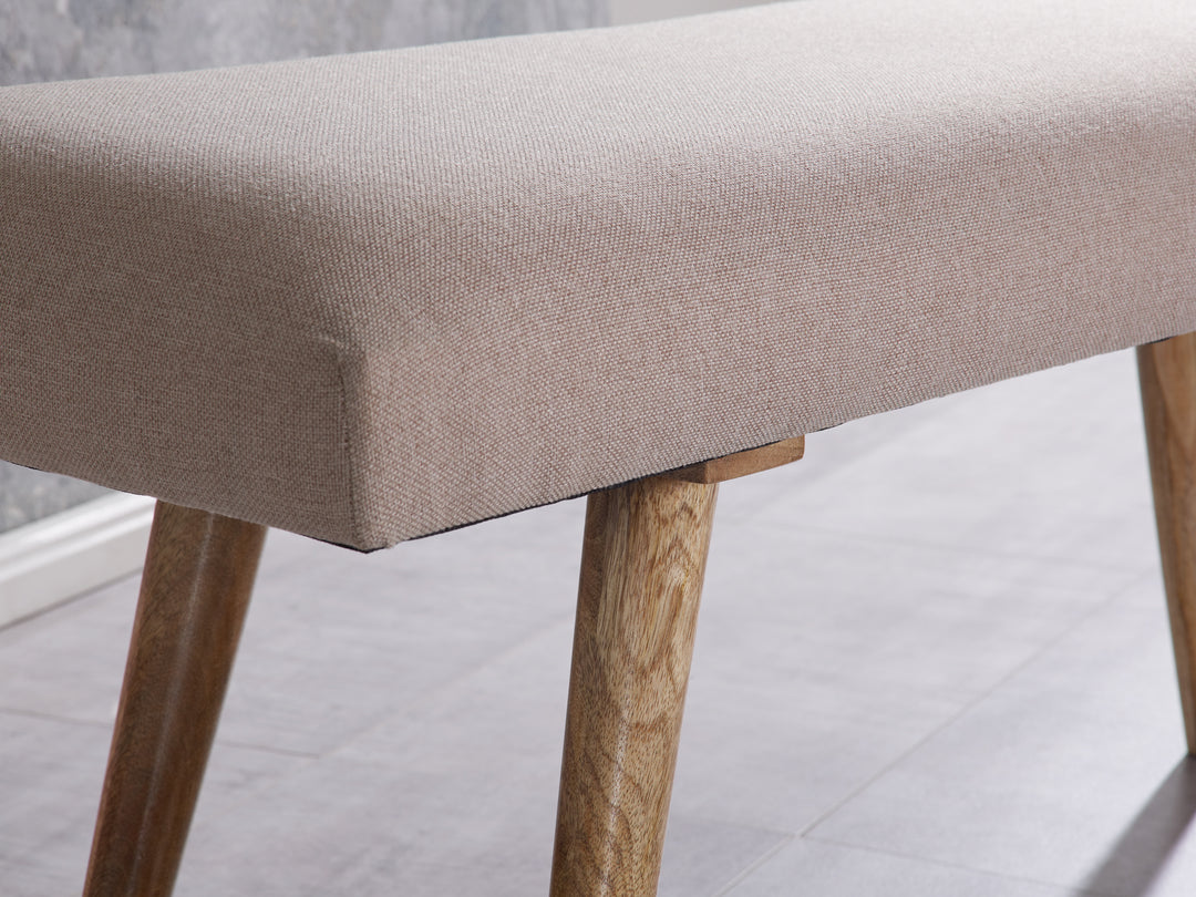 Sitzbank SILE_ Retro-Stil_ Bequeme Polsterung_ Strapazierfähiger Stoffbezug_ Massivholz_ Anti-Rutsch-Noppen - KADIMA DESIGN_Farbe_ Beige_ Größe_ 117x38x51 cm_