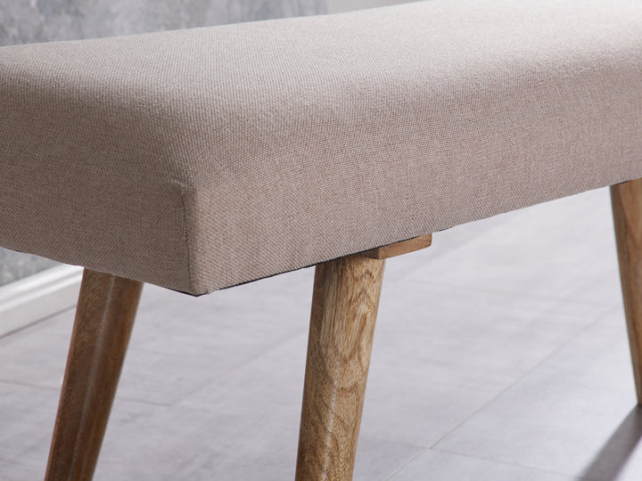 Sitzbank SILE_ Retro-Stil_ Bequeme Polsterung_ Strapazierfähiger Stoffbezug_ Massivholz_ Anti-Rutsch-Noppen - KADIMA DESIGN_Farbe_ Beige_ Größe_ 117x38x51 cm_