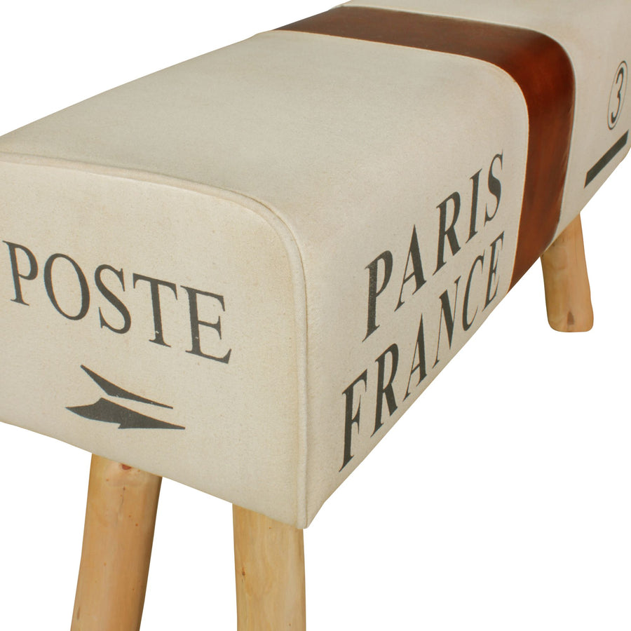 Retro Sitzbank Canzas_ 91 cm_ Stoff/Leder_ Braun/Beige - Stabile Holzbeine &amp; Bequem - KADIMA DESIGN_Größe_ 91x30x51 cm_