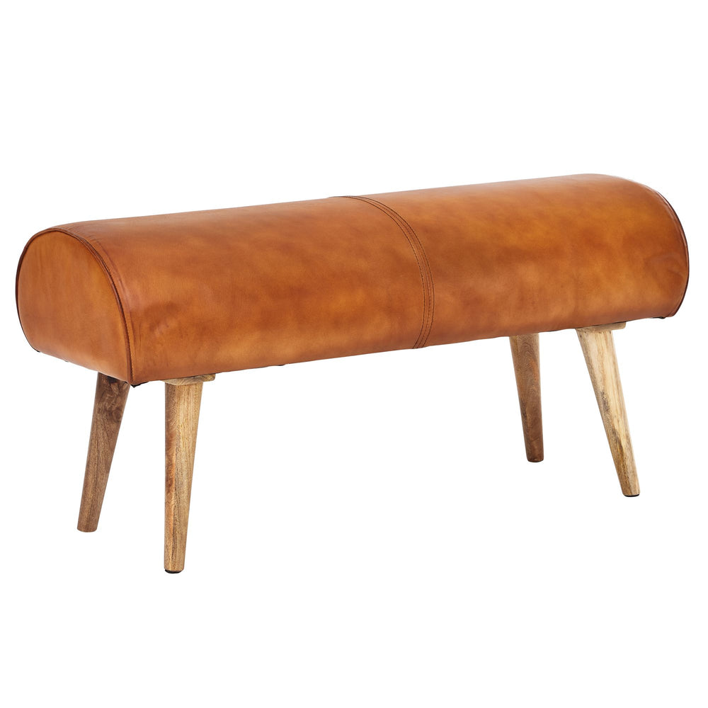 Sitzbank aus Holz und Echtleder_ Moderne stilvolle Sitzgelegenheit für 2 Personen - KADIMA DESIGN_Größe_ 100x40x53 cm_