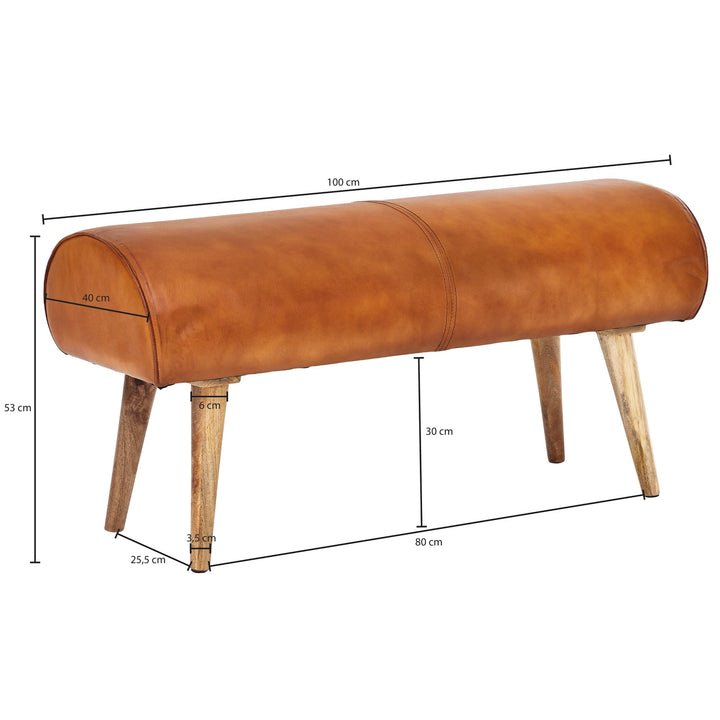 Sitzbank aus Holz und Echtleder_ Moderne stilvolle Sitzgelegenheit für 2 Personen - KADIMA DESIGN_Größe_ 100x40x53 cm_