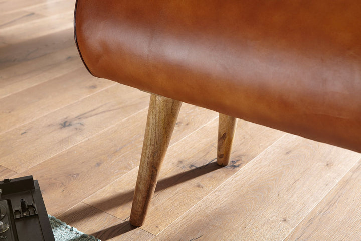 Sitzbank aus Holz und Echtleder_ Moderne stilvolle Sitzgelegenheit für 2 Personen - KADIMA DESIGN_Größe_ 100x40x53 cm_