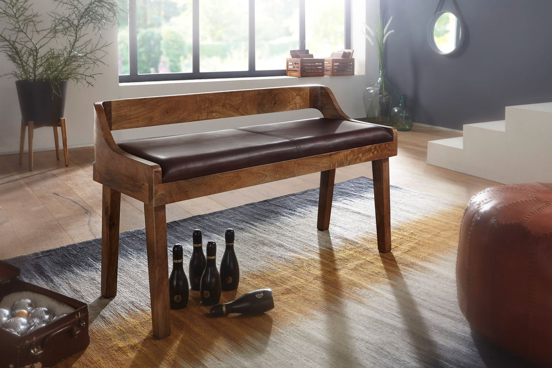 Echtleder Sitzbank_ 108 cm_ Rückenlehne_ Massivholzbeine_ bis zu 2 Personen - KADIMA DESIGN_Größe_ 108x43x63 cm_