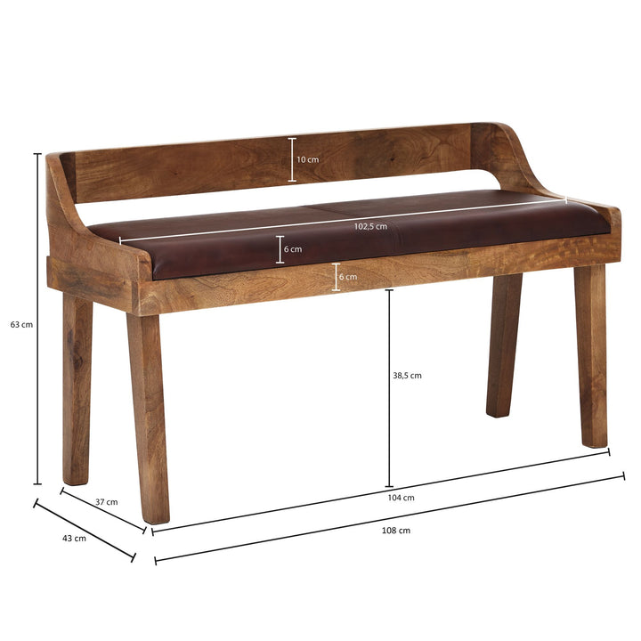 Echtleder Sitzbank_ 108 cm_ Rückenlehne_ Massivholzbeine_ bis zu 2 Personen - KADIMA DESIGN_Größe_ 108x43x63 cm_