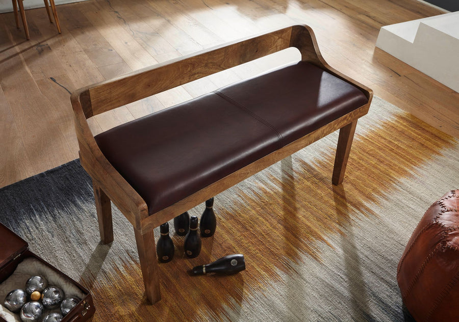 Echtleder Sitzbank_ 108 cm_ Rückenlehne_ Massivholzbeine_ bis zu 2 Personen - KADIMA DESIGN_Größe_ 108x43x63 cm_