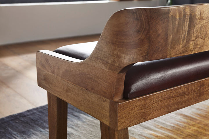 Echtleder Sitzbank_ 108 cm_ Rückenlehne_ Massivholzbeine_ bis zu 2 Personen - KADIMA DESIGN_Größe_ 108x43x63 cm_