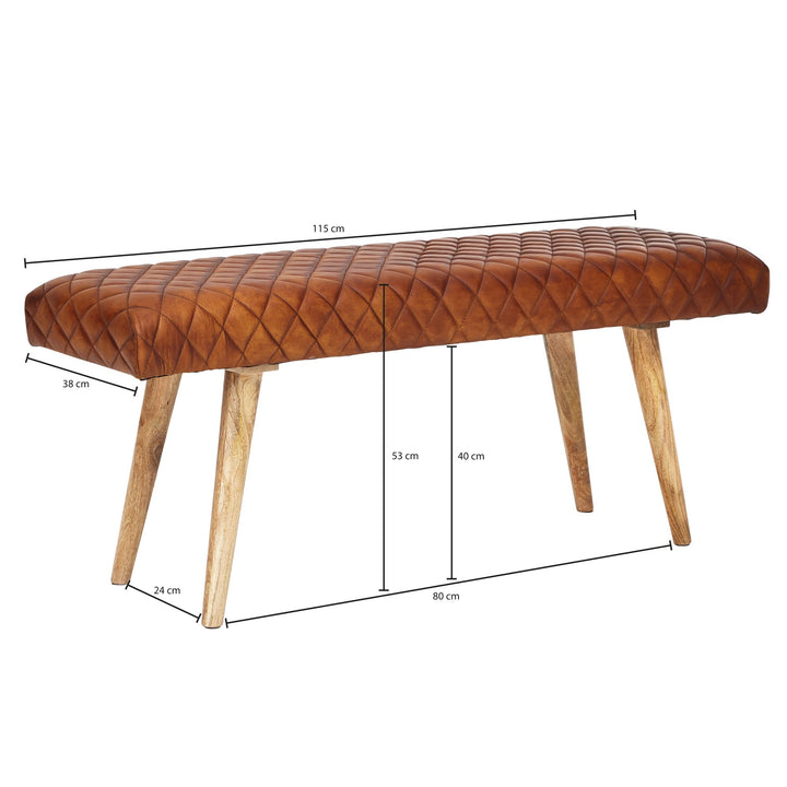Springbock-Lederbank_ Elegante Sitzbank aus Massivholz und hochwertigem Echtleder - KADIMA DESIGN_Größe_ 115x38x53 cm_