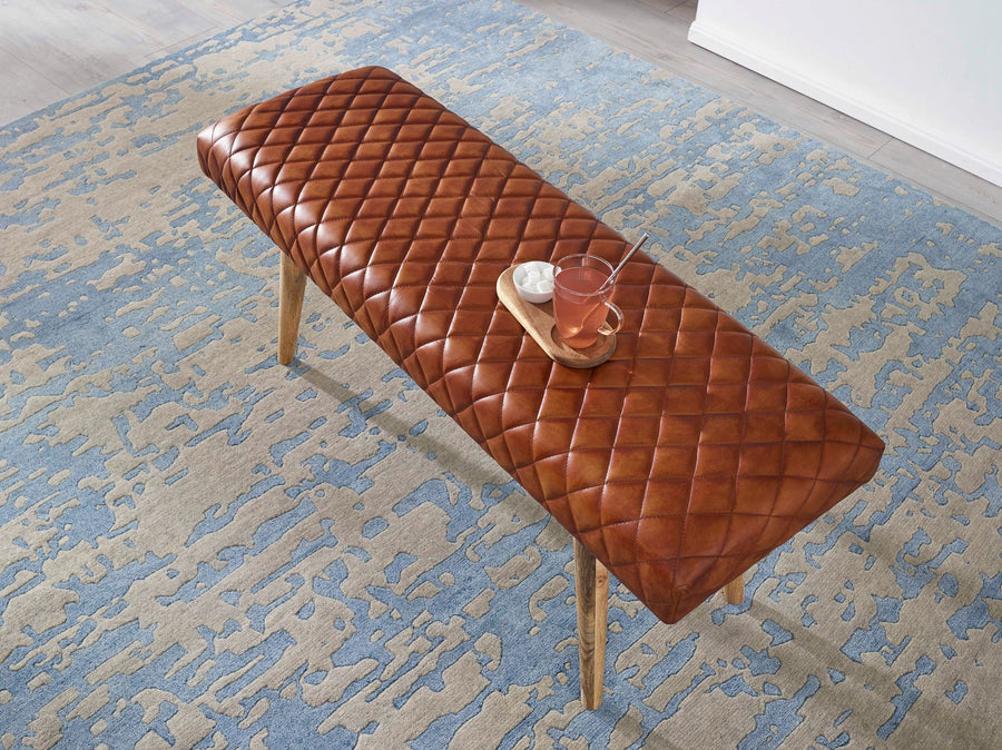 Springbock-Lederbank_ Elegante Sitzbank aus Massivholz und hochwertigem Echtleder - KADIMA DESIGN_Größe_ 115x38x53 cm_