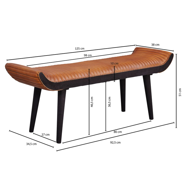 Moderne Ledersitzbank_ Nietenrand und Massivholzbeine_ Echtleder_ 125x51x38 cm - KADIMA DESIGN_Größe_ 125x38x51 cm_