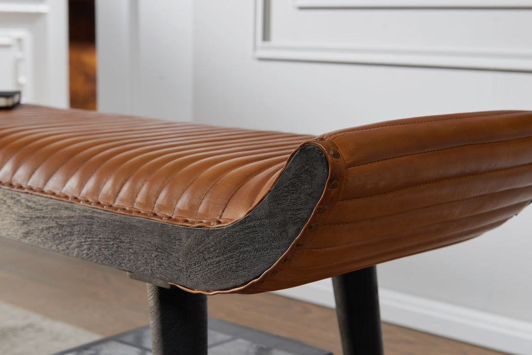 Moderne Ledersitzbank_ Nietenrand und Massivholzbeine_ Echtleder_ 125x51x38 cm - KADIMA DESIGN_Größe_ 125x38x51 cm_