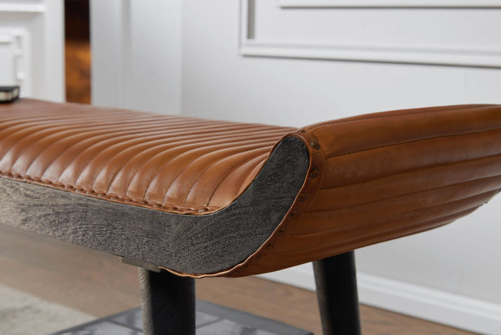 Moderne Ledersitzbank_ Nietenrand und Massivholzbeine_ Echtleder_ 125x51x38 cm - KADIMA DESIGN_Größe_ 125x38x51 cm_