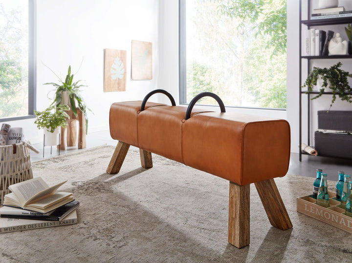 Retro-Sitzbank aus Ziegenleder_ Stilvolle Designikone für Wohnräume - KADIMA DESIGN_Größe_ 133x34x61 cm_#sku_BARWL6.594#