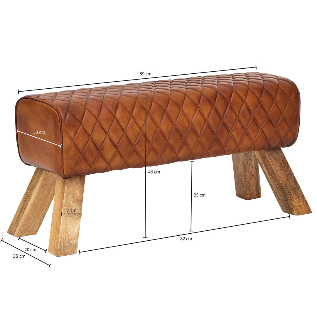 Extravagante Echtleder-Sitzbank mit massivem Mango Holz_ Moderner und stilvoller Blickfang - KADIMA DESIGN_Größe_ 89x35x46 cm_