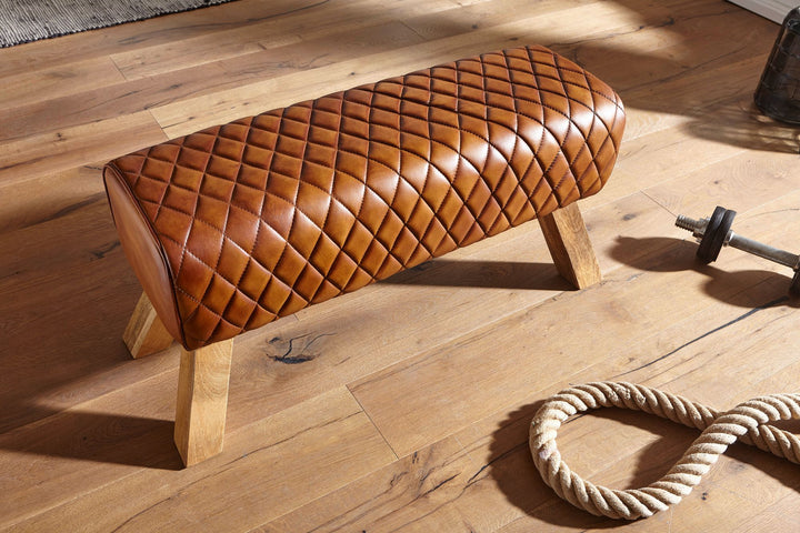 Extravagante Echtleder-Sitzbank mit massivem Mango Holz_ Moderner und stilvoller Blickfang - KADIMA DESIGN_Größe_ 89x35x46 cm_