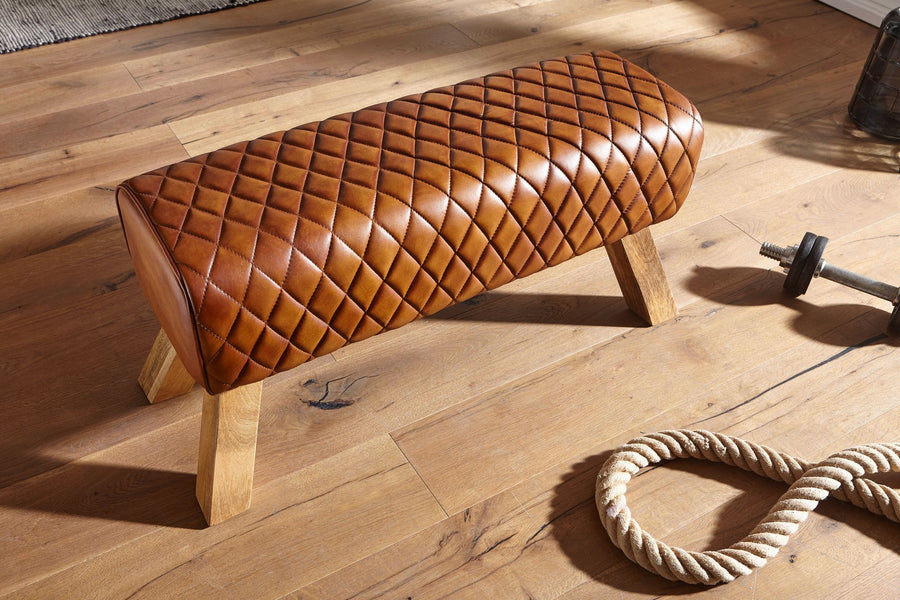Extravagante Echtleder-Sitzbank mit massivem Mango Holz_ Moderner und stilvoller Blickfang - KADIMA DESIGN_Größe_ 89x35x46 cm_