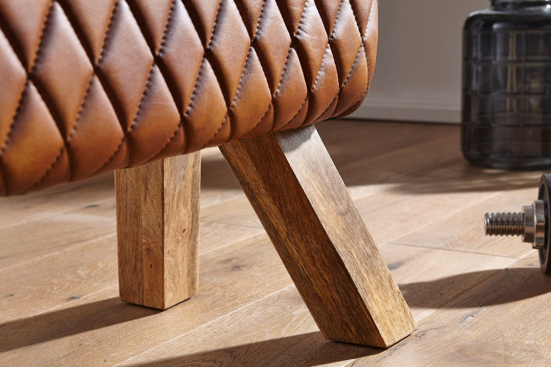 Extravagante Echtleder-Sitzbank mit massivem Mango Holz_ Moderner und stilvoller Blickfang - KADIMA DESIGN_Größe_ 89x35x46 cm_