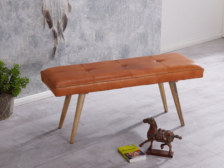 Retro-Sitzbank aus Ziegenleder und massivem Holz_ stabil_ 200 kg Belastbarkeit - KADIMA DESIGN_Größe_ 117x38x51 cm_