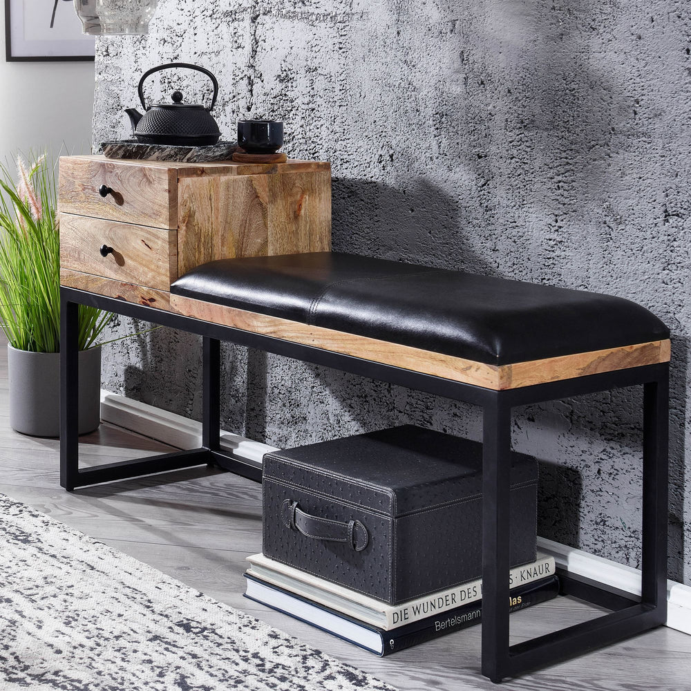 KADIMA DESIGN Retro-Sitzbank TEXAS mit Schubladen - Moderner Retro-Stil aus Ziegenleder und Metall_Schwarz_#sku_BARWL6.483#