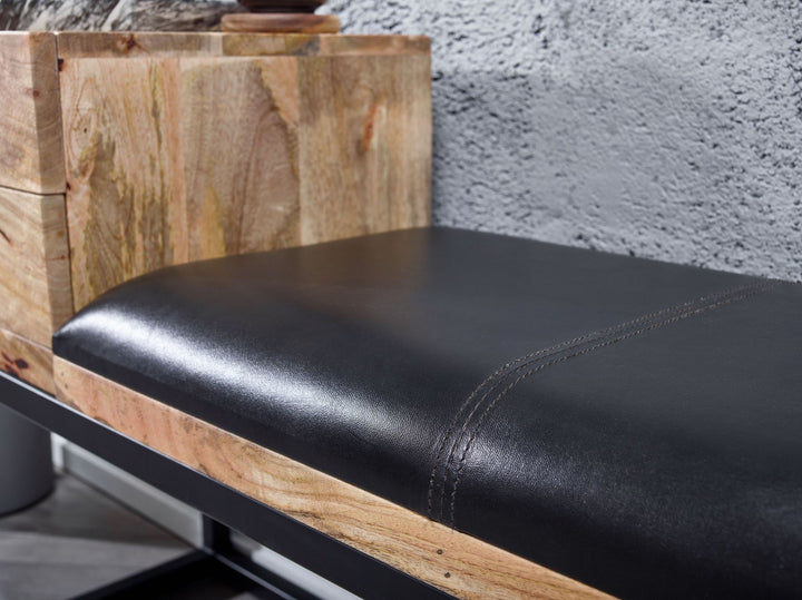 Retro-Sitzbank TEXAS mit Schubladen_ Moderner Retro-Stil aus Ziegenleder und Metall - KADIMA DESIGN_Größe_ 100x35x60 cm_