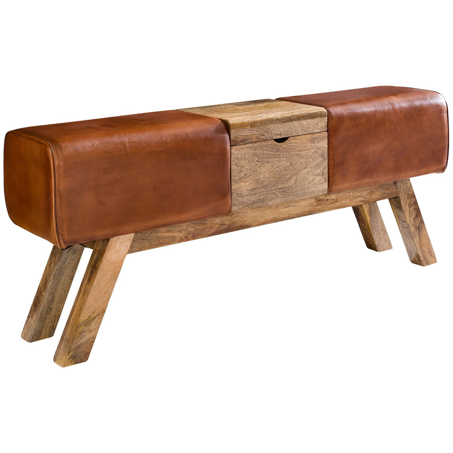 KADIMA DESIGN Retro Sitzbank aus echtem Leder und Holzbeinen mit Stauraum- 120cm - Stilvoll & Komfortabel_Braun_#sku_BARWL5.098#