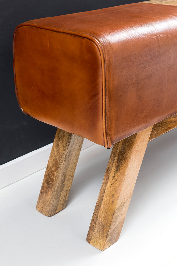 Retro Sitzbank_ Echtes Leder_ Holzbeine_ 120 cm - Stilvoll &amp;amp; Komfortabel mit Stauraum - KADIMA DESIGN_Größe_ 120x29x53 cm_