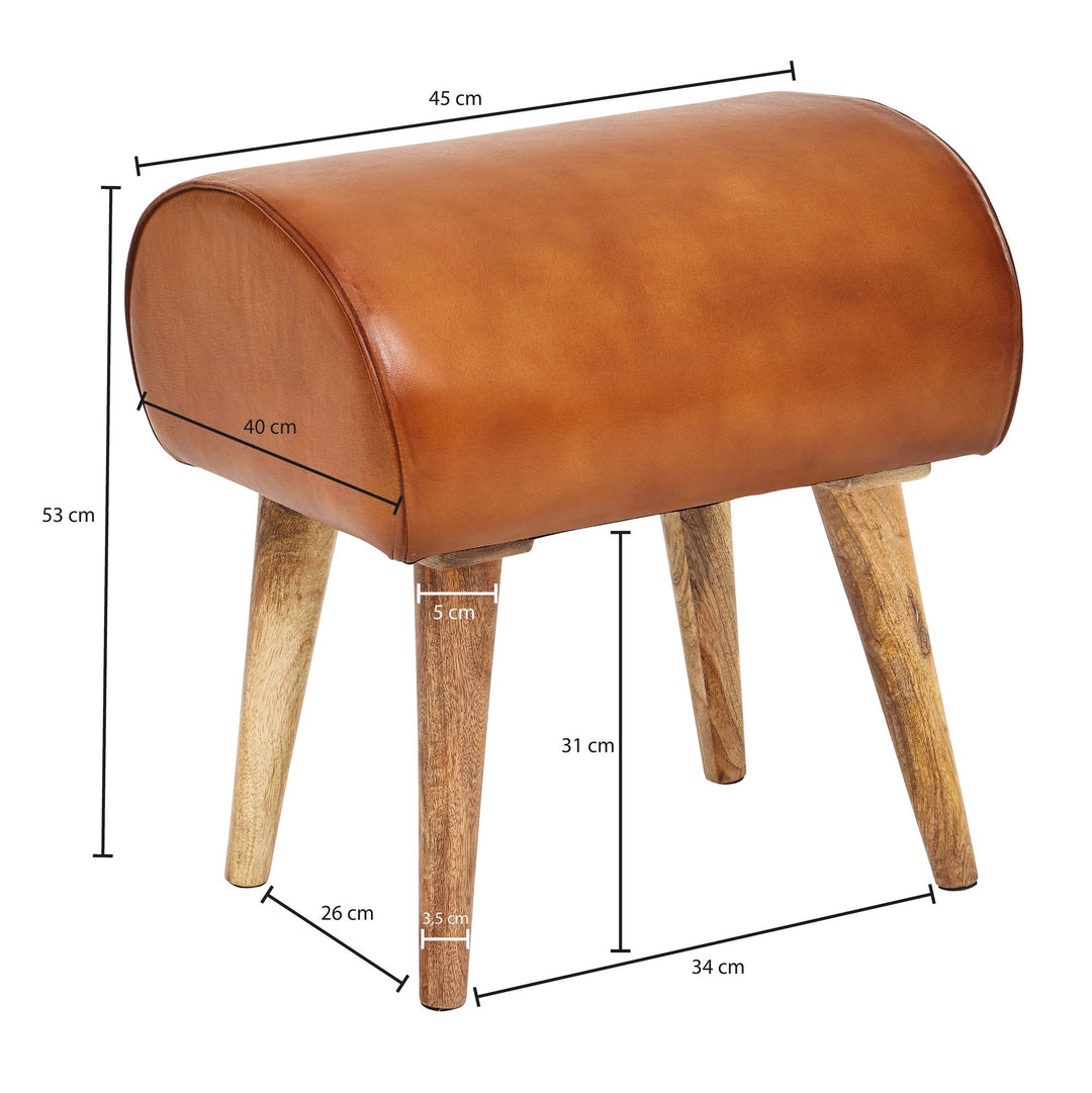 Echtleder Sitzhocker aus Massivholz_ Braun_ 45x53x40 cm_ 120 kg Belastbarkeit - KADIMA DESIGN_Größe_ 45x40x53 cm_