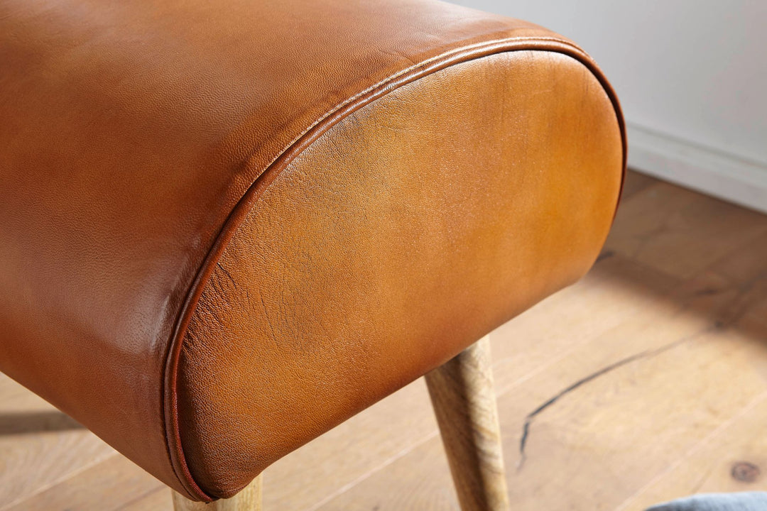 Echtleder Sitzhocker aus Massivholz_ Braun_ 45x53x40 cm_ 120 kg Belastbarkeit - KADIMA DESIGN_Größe_ 45x40x53 cm_