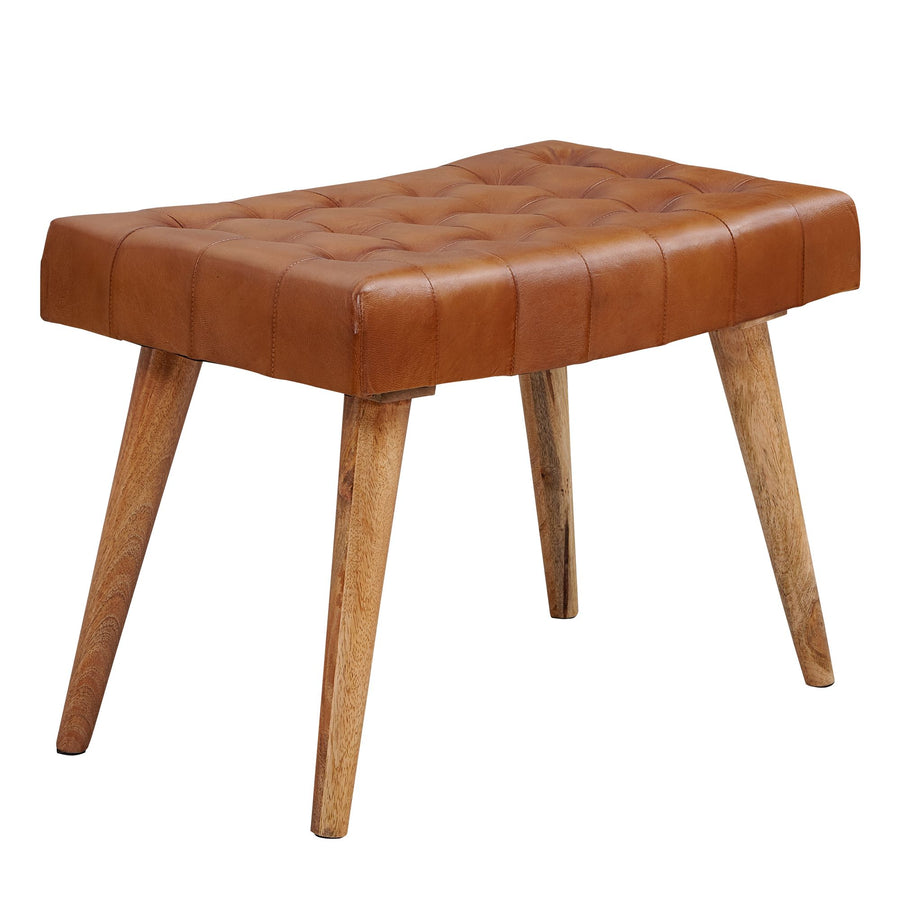KADIMA DESIGN Moderner Chesterfield-Lederhocker für Wohnzimmer - Stilvoller Sitzakzent mit robusten Holzbeinen_Braun_#sku_BARWL6.012#