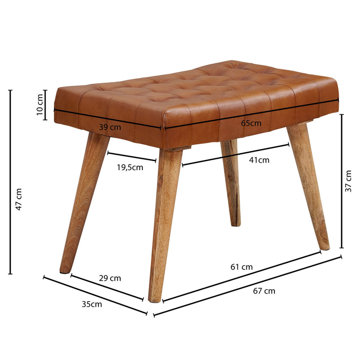 Moderner Chesterfield-Lederhocker_ Echtleder und Naturholz_ 120 kg Belastbarkeit - KADIMA DESIGN_Größe_ 67x39x47 cm_