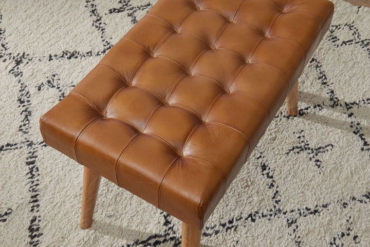 Moderner Chesterfield-Lederhocker_ Echtleder und Naturholz_ 120 kg Belastbarkeit - KADIMA DESIGN_Größe_ 67x39x47 cm_