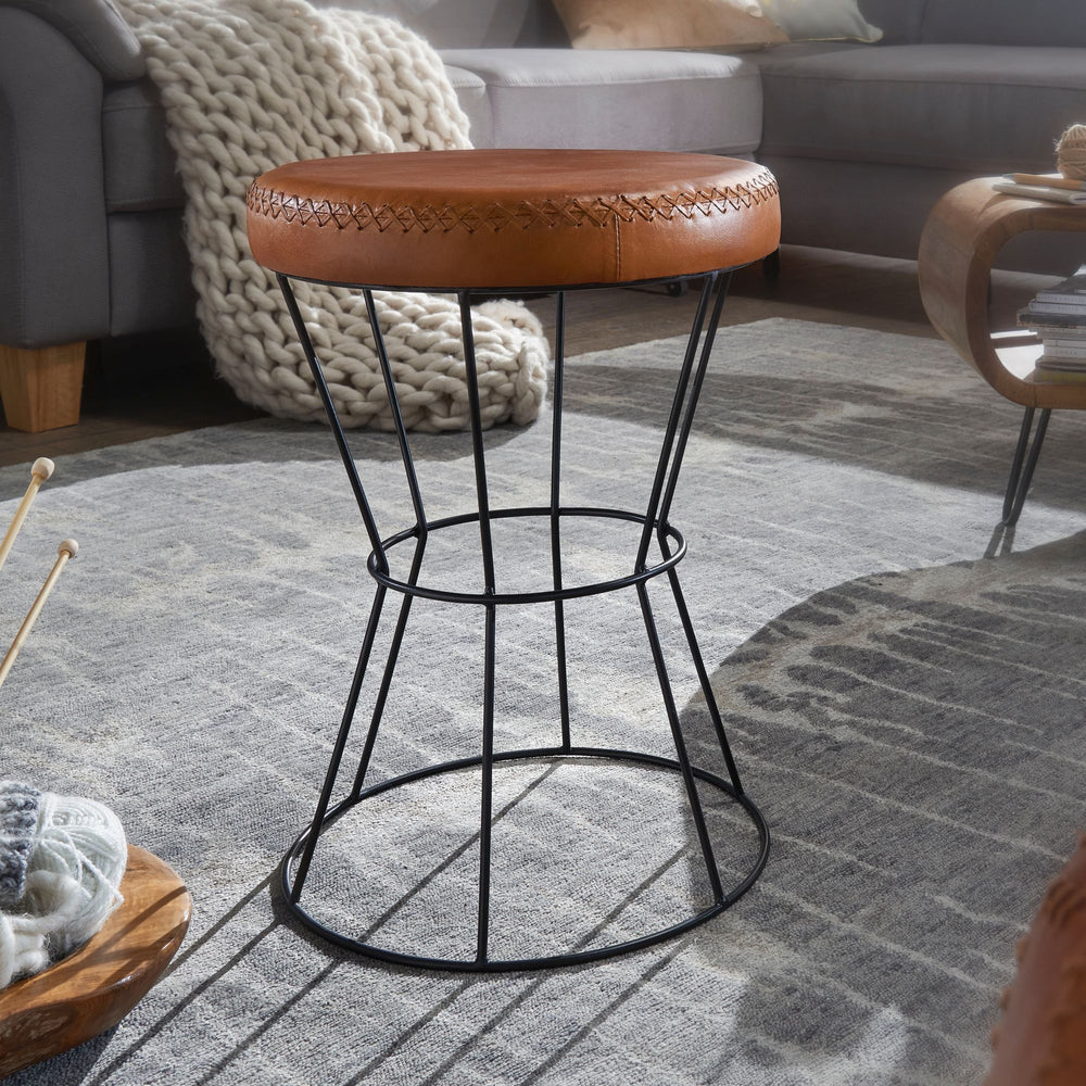 Industrial Sitzhocker_ Sicherer Sitzkomfort in extravagantem Echtleder - KADIMA DESIGN_Größe_ 35x35x48 cm_