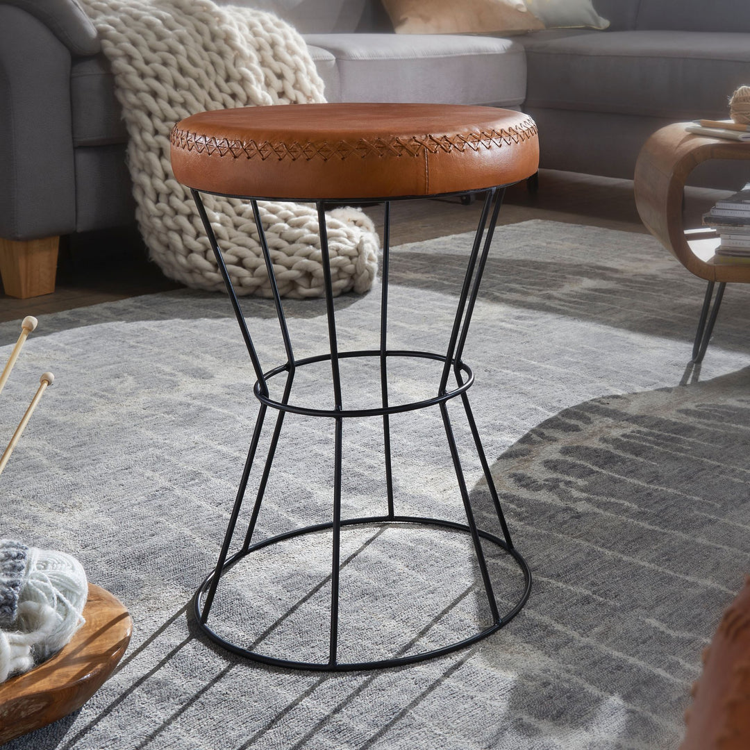 Industrial Sitzhocker_ Sicherer Sitzkomfort in extravagantem Echtleder - KADIMA DESIGN_Größe_ 35x35x48 cm_