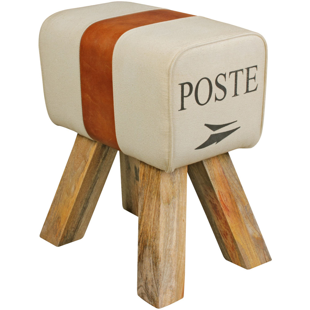 Retro Sitzhocker Canzas_ Baumwollgewebe/Ziegenleder_ 40x47x30 cm - Stilvoll &amp; Robust - KADIMA DESIGN_Farbe_ Braun_ Material_ Stoff_ Größe_ 40x30x47 cm_