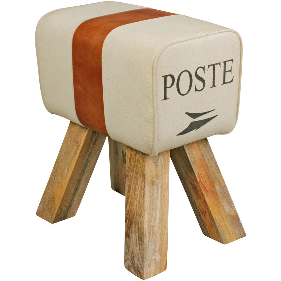 Retro Sitzhocker Canzas_ Baumwollgewebe/Ziegenleder_ 40x47x30 cm - Stilvoll &amp; Robust - KADIMA DESIGN_Farbe_ Braun_ Material_ Stoff_ Größe_ 40x30x47 cm_
