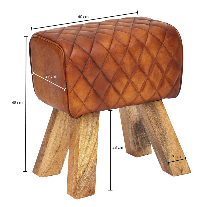 Exklusiver Sitzhocker aus Echtleder mit Rautenmuster_ Stilvolles und strapazierfähiges Möbelstück - KADIMA DESIGN_Größe_ 40x27x48 cm_