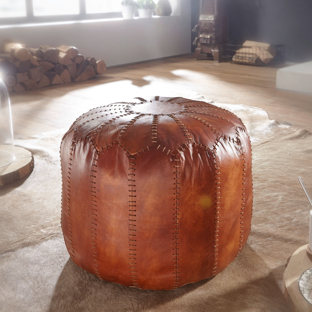 Orientalischer Echtleder Sitzhocker_ Strapazierfähig &amp; Gemütlich_ Braun - KADIMA DESIGN_Größe_ 52x52x40 cm_